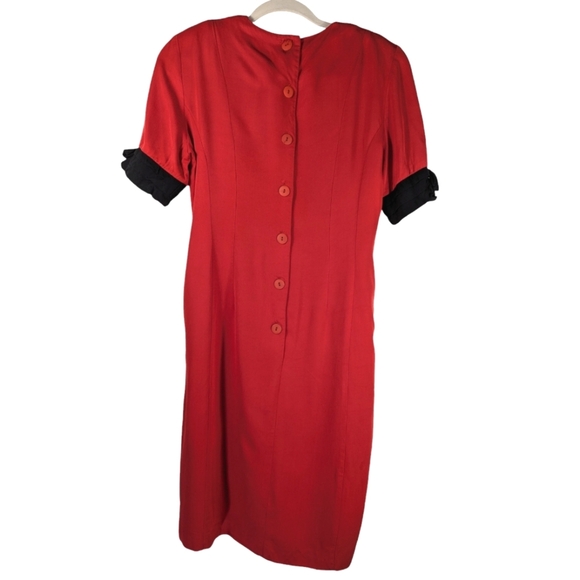 Vintage Katie Meg Red Button Back Dress Sz 9-10 Puff Sleeve Contrast Cuffs - Picture 11 of 13